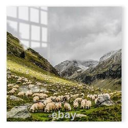 Panneau de protection en verre pour la cuisine, taille personnalisée, Ferme d'arbres dans un champ de bébés agneaux moutons