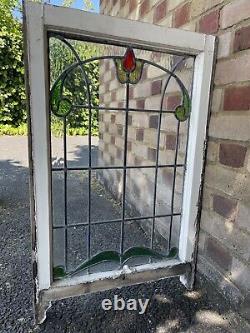 Panneau de vitrail Art Nouveau restauré en verre plombé 835 x 530mm