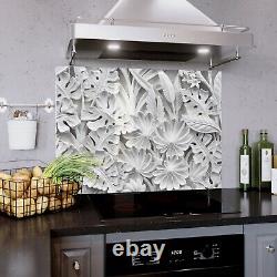 Panneau mural de cuisine en verre texturé en 3D avec des feuilles d'art, de n'importe quelle taille.