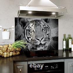 Panneau mural en carrelage de cuisine en verre avec splashback, toutes tailles, art de chat tigre sauvage 0328