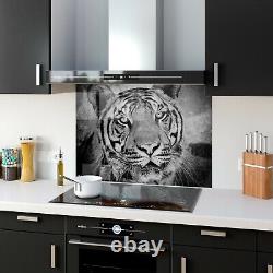 Panneau mural en carrelage de cuisine en verre avec splashback, toutes tailles, art de chat tigre sauvage 0328