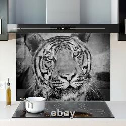 Panneau mural en carrelage de cuisine en verre avec splashback, toutes tailles, art de chat tigre sauvage 0328