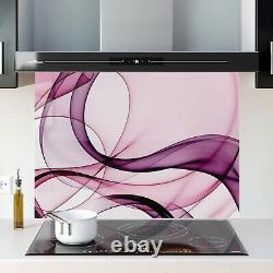 Panneau mural en verre pour dosseret de cuisine, carreau violet d'art abstrait vague de n'importe quelle taille WxH