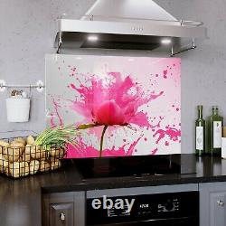 Panneau mural en verre pour la cuisine, carrelage de cuisinière, de toute taille, avec peinture éclaboussante de fleurs.
