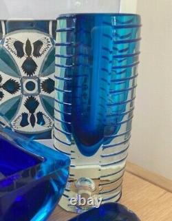 Pavel Hlava Style Somerso Facetté Vase En Verre Bleu / Porte-bougie