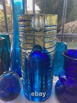 Pavel Hlava Style Somerso Facetté Vase En Verre Bleu / Porte-bougie