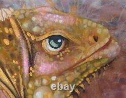 Peintures d'art originales d'artiste contemporain sur toile d'animaux iguane reptile nature.