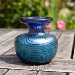 Petit Art Nouveau Art Verre Bleu Vase Loetz