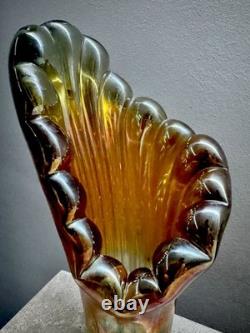 Petit vase vintage soviétique en verre d’art du milieu du XXe siècle – Décoration de bureau style Space Age – Vase SPLASH