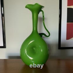 Pichet italien en verre Empoli vert lime, grand, en verre moulé, cruche
