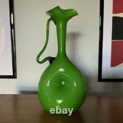 Pichet italien en verre Empoli vert lime, grand, en verre moulé, cruche
