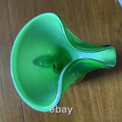 Pichet italien en verre Empoli vert lime, grand, en verre moulé, cruche