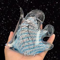 Poisson en cristal Marcolin Art Glass fabriqué en Suède, poids en papier signé en argent pur