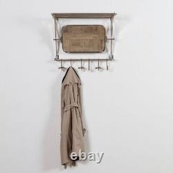 Porte-manteau mural vintage de luxe avec miroir, patère et support à bagages pour train.