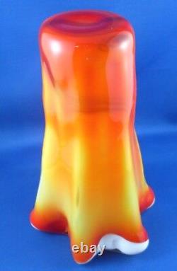 RARE Vintage 21cm SUNBURST Vase en verre soufflé ART GLASS Orange Ripple COLLECTABLE