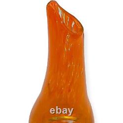 RARE Vtg 1997 Vase à fleurs en verre d'art signée Johnathon Schmuck, tachetée orange 8