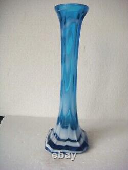 RRR Rare Vase en verre vintage bleu et blanc fait main