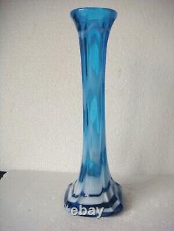 RRR Rare Vase en verre vintage bleu et blanc fait main