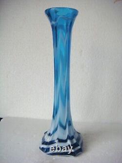 RRR Rare Vase en verre vintage bleu et blanc fait main