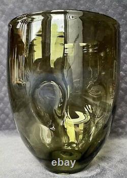 Rare 19th Century Antique Italien Gratuit Blown Art Verre Vert Fossettes Optic Vase