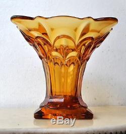 Rare Ancien Vase En Verre Ambré Art Déco De 17,5 CM De Hauteur / Largeur