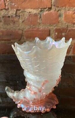 Rare Antique Rose Art Glass Conch Shell Vase Johann Loetz Chiné Décor Vers 1897
