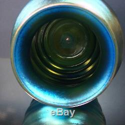 Rare C. 1930 Vase Beehive Dur Art Verre Lustre Iridescent Bleu Aurène Signé