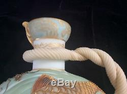Rare Crown Milano Mt. Washington Moriage Aquatique Art Glass Aiguière / Vase