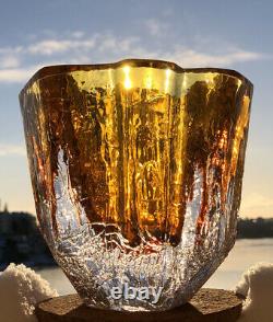 Rare Grand Solide Goran Warff Kosta Boda Suède Mur Épais Amber Art Glass Vase