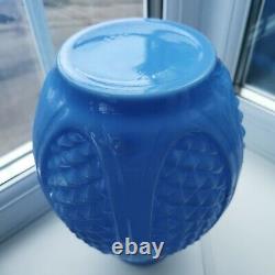 Rare Grand Spip Art Déco Bleu Opaline Motif Géométrique Vase En Verre D'art
