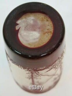 Rare Moser Cameo Ruby Art Glass Vase Elephant & Cut Clear Frosted Animor