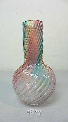 Rare Mt. Washington Rainbow Art Vase En Verre Avec Boutons De Fleurs, Motif Tourbillon, V. 1880