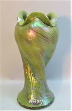 Rare Rindskopf Art Nouveau Vase En Verre Chartreuse C. 1900 Antique Bohême