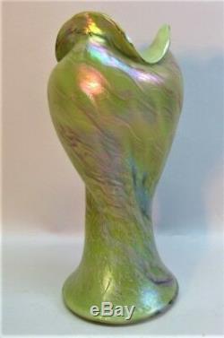 Rare Rindskopf Art Nouveau Vase En Verre Chartreuse C. 1900 Antique Bohême