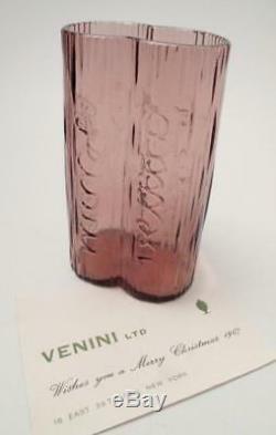Rare Signé Venini Murano Italian Art Glass Vase 1967 Publicité Promotionnelle