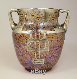 Rare Sterling Overlay Heckert Art Vase En Verre Otto Thamm Design C. 1902 Loetz Era