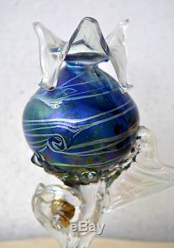 Rare Tina Cooper Vase En Art Bleu Irisé Sculpture 1996 Australien