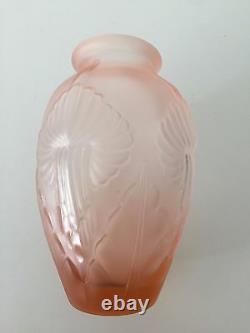 Rare Vase De Fleur De Verre Rose Pierre D'avesn Art Déco Satiné, 9 T