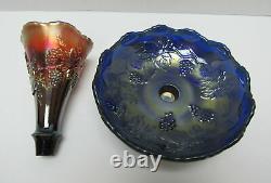 Rare Vintage Fenton Blue Carnival Art Verre Epergne Vase Scarce En Forme