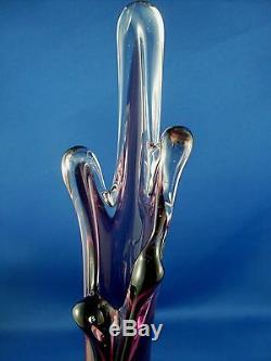 Rare Vintage Murano Italie Amethyst Art Glass Vase À La Main À Doigt Vg