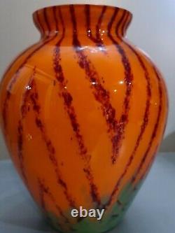 Rare Vintage Tchèque Art Déco Kralik Welz Herringbone Vase