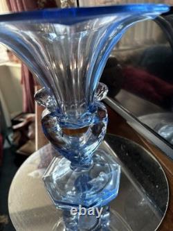 Rare vase en verre bleu Walther & Söhne Waltraut des années 1930 Art Déco en verre pressé
