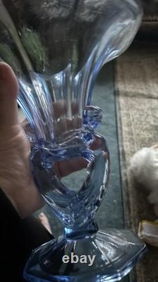 Rare vase en verre bleu Walther & Söhne Waltraut des années 1930 Art Déco en verre pressé