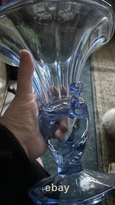 Rare vase en verre bleu Walther & Söhne Waltraut des années 1930 Art Déco en verre pressé