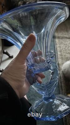 Rare vase en verre bleu Walther & Söhne Waltraut des années 1930 Art Déco en verre pressé