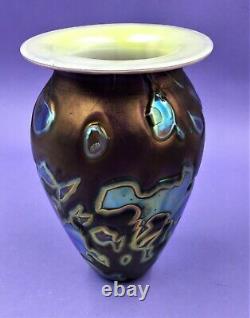 Robert Eickholt Art Glass Oilspot Vase- Miroir Turquoise/ Violet Irisé