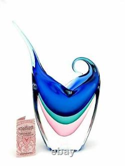 SIGNÉ / Certificat ENORME 32cm Vase en verre d'art de Murano immergé en forme libre G Tosi