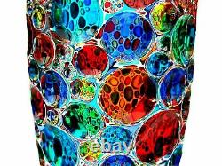 SIGNE! Grand vase en verre d'art italien Pezzato de 35 cm avec cercles et certificat