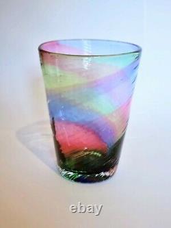 Scarce Frappante Des Années 1930 Stevens & Williams Rubané Rainbow Grand 7.5 Vase En Verre D'art