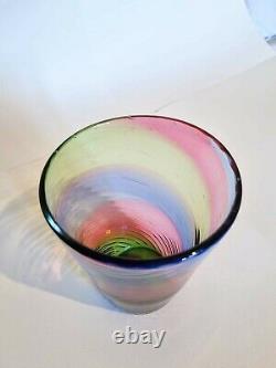 Scarce Frappante Des Années 1930 Stevens & Williams Rubané Rainbow Grand 7.5 Vase En Verre D'art